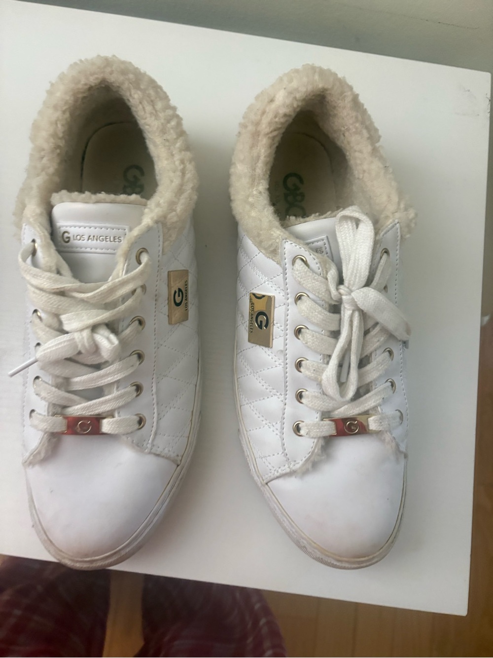 White Quilted Sneakers with Shearling Collar